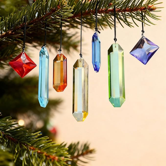 HDCRYSTALGIFTS 7pcs Crystal Prisms Suncatchers for Windows Hanging Rainbow Chakra Sun Catchers Indoor Windows Outdoor Home Garden Decor Glass Ornaments for Tree