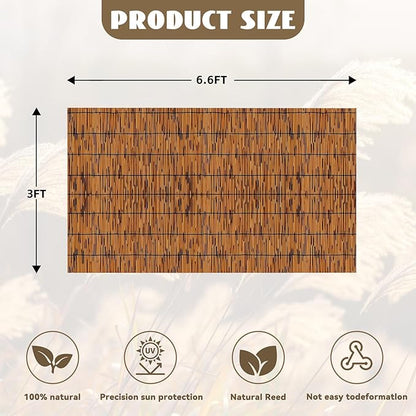 KOIUEYW Bamboo Reed Fencing, Light Russet Bamboo Screens Outdoor for Patio, Decorative Balcony Privacy Screen Reed Fence Rolls Curtains for Garden Backyard, 3 x 6.6 FT