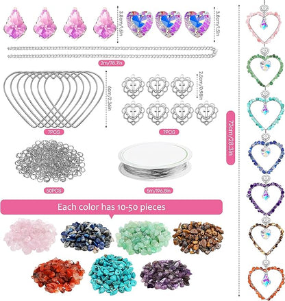 7 Chakra Sun Catcher Kit for Adults DIY Crystal Suncatcher Ornaments Window Hanging Arts and Crafts, Heart-Shaped Suncatcher Making Supplies Kit Hanging Ornaments Decor Gifts for Women (Heart)
