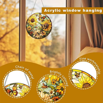 Sunflower Acrylic Window Hanging,5.9in Stained Window Hanging Decor Colorful Ornament,Sunflower Gifts for Women,Acrylic Suncatcher for Garden Kitchen Living Room