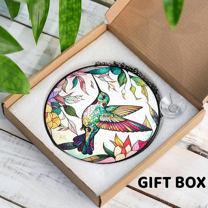 7.8" Hummingbird Stained Glass Suncatcher, Bird Suncatcher for Window Hanging, Art Decor for Home Garden Housewarming, Gift for Mom, Grandma, Women, Friend, Bird Lover P-SC-M114-SG8