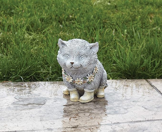 Roman Giftware Inc., Pudgy Pals Collection, Cat in Rain Boots Statue, 7.75H,Decorative, Garden Gift, Home Outdoor Decor