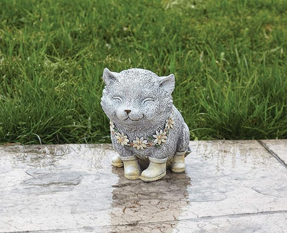 Roman Giftware Inc., Pudgy Pals Collection, Cat in Rain Boots Statue, 7.75H,Decorative, Garden Gift, Home Outdoor Decor