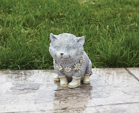 Roman Giftware Inc., Pudgy Pals Collection, Cat in Rain Boots Statue, 7.75H,Decorative, Garden Gift, Home Outdoor Decor