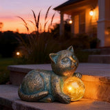 Solar Cat Statue with LED Lights, Solar Garden Decor, Waterproof Outdoor Cat Figurine for Yard, Patio, Balcony, Patio, Night Light, Gift for Cat Lovers, Mom, Women