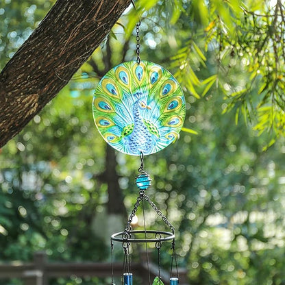 Taman Wind Chime - 38" Peacock Glass Wind Chimes Valentine's Day Gift for Outside Decorative Memorial Gift, Aluminum Tubes for Home, Outdoor, Yard, Patio,Garden Decor