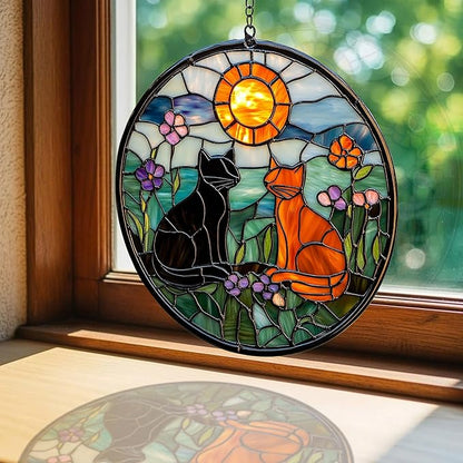 Vivid Cat Mosaic Art Acrylic Suncatcher Stained Glass Effect Window Car Hanging Christmas Ornament Indoor Outdoor Decor Garden Sun Catcher Panel Gifts for Cat Lover for Women Mom Grandma