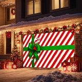 HOMETITUTE Christmas Garage Door Banner 13x6ft Gift Wrap Bow Ribbon Theme Backdrop Seasonal Christmas Decor Winter Door Cover Banners for Outside Garage Wall Covering for Party Garage Decorations