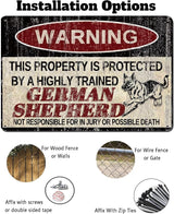 Vintage German Shepherd Metal Sign Warning This Property is Protected by Highly Trained German Shepherd Yard Sign Outdoor Home Wall Decor 12x8Inch