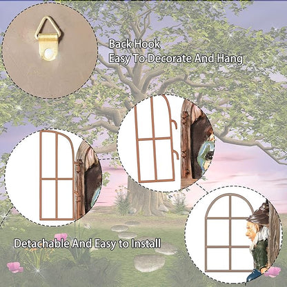 Thyle 4 Pieces Garden Gnomes Outdoor Tree Hugger Gnome Fairy Statue Elf Out the Door Resin Figurine Hanging Ladder Decoration Tree Faces Decor Outdoor for Patio Yard Lawn(Rustic Style)