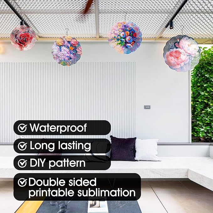 CHONOVO 5 Pack Sublimation Wind Spinner Blanks 8 Inch Wind Spinners Sublimation Blanks 3D Aluminum Metal Wind Spinners for Yard and Garden Indoor Outdoor Window Porch Front Door Decoration Round