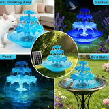 3.5W Solar Fountain Pump for Bird Bath, 3-Tier Blue Solar Water Pump with 8 LED Lights, 32.8FT Power Cord and Adapter Included, Dual-Powered for 24/7 Use for Garden, Pond, Pool, Fish Tank and Lawn
