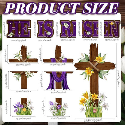 Menkxi 14 Pcs Easter Large Yard Sign Holiday Outdoor Lawn Decorations Religious He Is Risen Easter Yard Decor with Stakes Spring Cross Sign for Lawn Pathway Garden Christian Holiday Party Decor