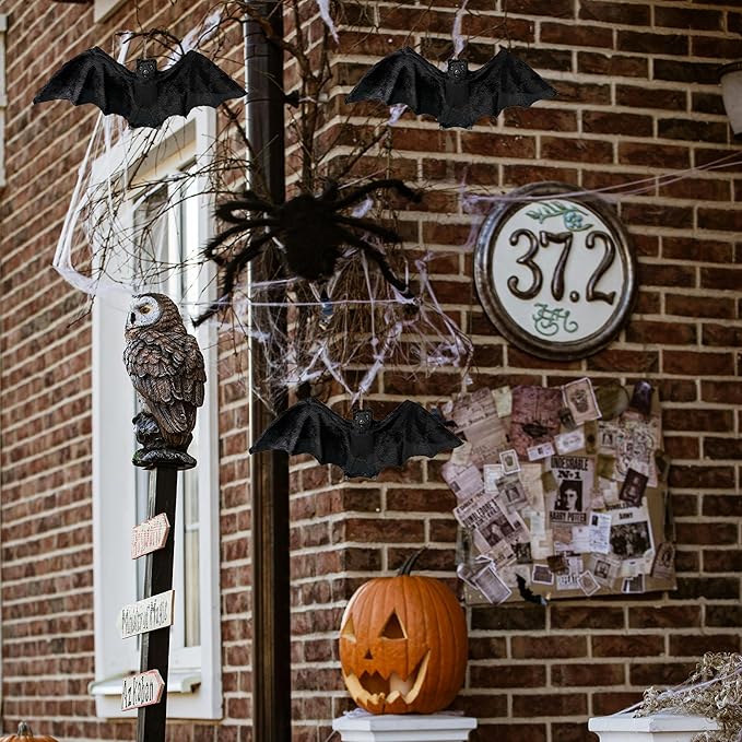 2pcs Black Hanging Bats Halloween Decorations–Scary/Spooky Halloween Decor for Indoor Outdoor Haunted House, Party, Yard, Home, Porch, Garden, and Office