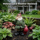 Topadorn Gnomes Figurine Resin Sculpture Garden Gnome Drag a Brunch of Radishes Statue with a Ladybug for Indoor Outdoor Decor, Radish Harvest 10 Inch, Weatherproof Garden Gnome Yard Statue Decor