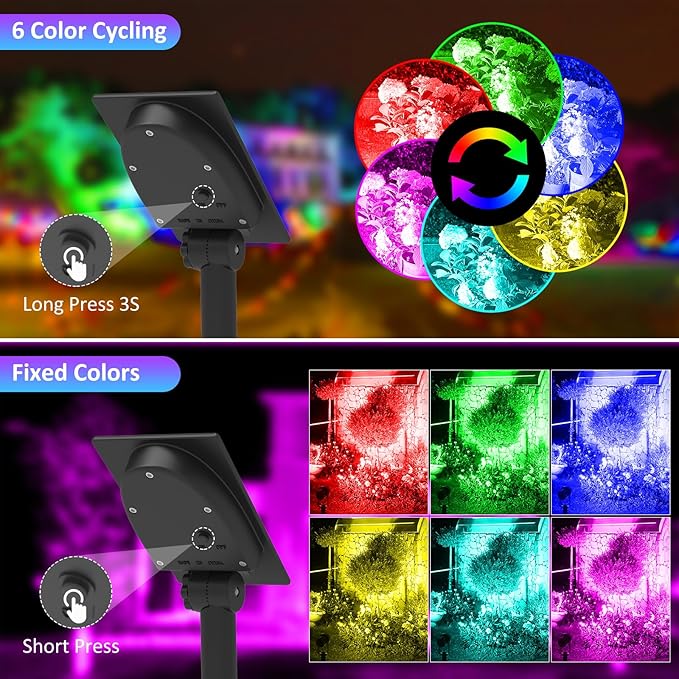 T-SUNUS RGB Solar Spot Lights Outdoor, Color Changing Landscape Light with Separated Panel 9.8ft Cable Waterproof IP65 Dusk to Dawn Garden for Yard Tree Patio Pool Driveway Halloween Christmas
