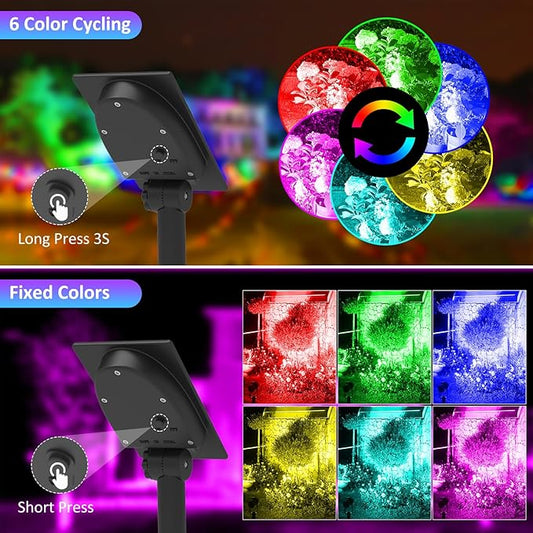 T-SUNUS RGB Solar Spot Lights Outdoor, Color Changing Landscape Light with Separated Panel 9.8ft Cable Waterproof IP65 Dusk to Dawn Garden for Yard Tree Patio Pool Driveway Halloween Christmas