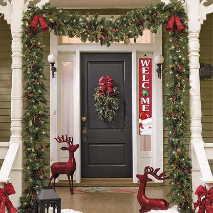 Christmas Welcome Porch Sign Decor Santa Wooden Hanging Sign Door Porch Standing Decorative Signs Plaques for Front Door Farmhouse Outdoor Indoor Welcome Sign Wall Craft Decor 47.2"H