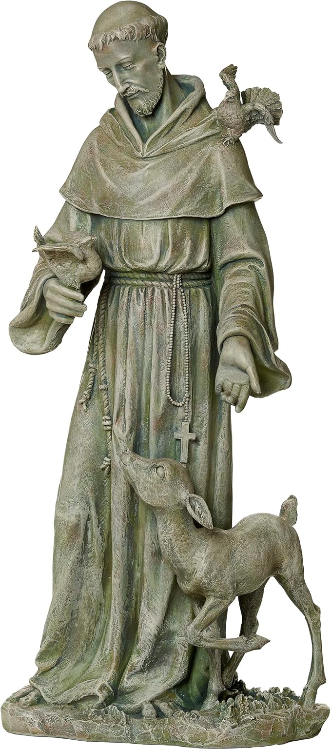 Joseph's Studio by Roman – 36.5" St. Francis with Fawn Garden Statue – Religious Outdoor Decor for Yard, Lawn, or Memorial