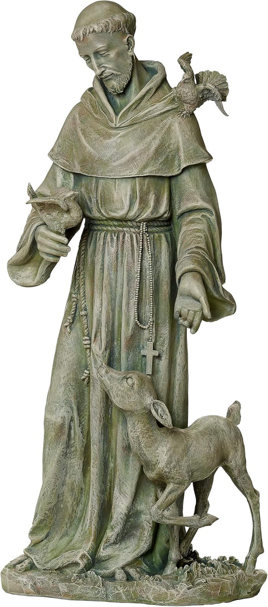 Joseph's Studio by Roman – 36.5" St. Francis with Fawn Garden Statue – Religious Outdoor Decor for Yard, Lawn, or Memorial