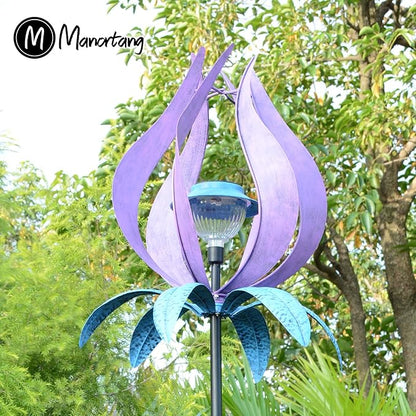 Multifunction Solar Wind Spinner Outdoor with Shepherd Hooks MANORTANG 83 Inch Valentine Metal Large Landscape Light Double Coconut Basket LED Windmill Outdoor Decoration for Yard Patios (Purple)