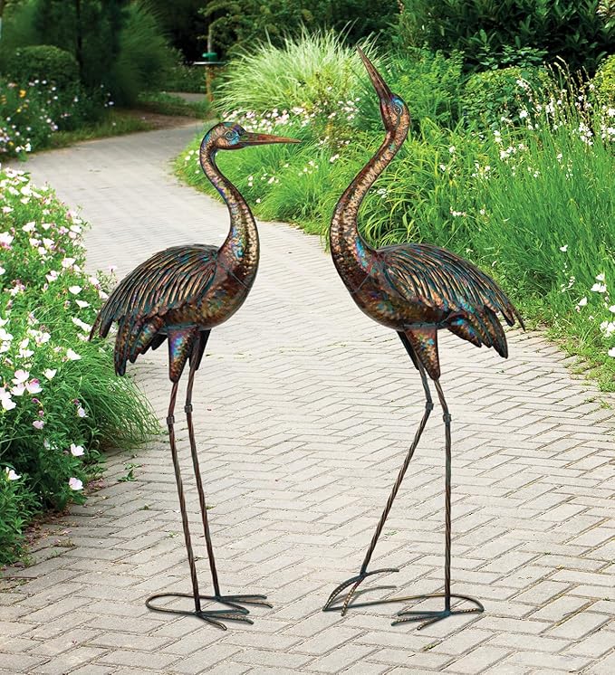 Regal Art & Gift Illumine Crane Metal Statue – Indoor Outdoor Decorative Sculpture for Home & Garden Décor, Weather-Resistant Yard Art Figure for Patio, Lawn - Downward Gaze