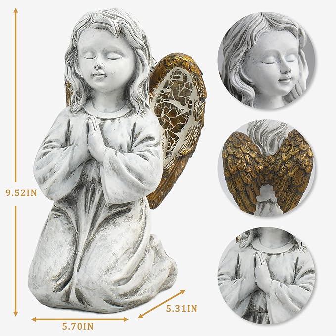 Rezpuao Outdoor Decor - Angel Statue, Solar Powered, Praying Angel for Patio, Lawn, Porch