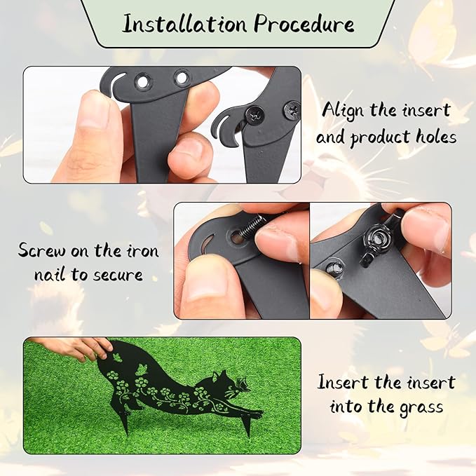 2 Pcs Black Cat Silhouette Cute Metal Cat Decor for Cat Lovers Decorative Garden Stakes for Yard Garden Lawn Outdoor Decorations (Cat)