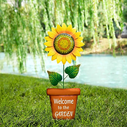 Glitzhome Sunflower Garden Stake, 36 ”H Metal Lifelike Yard Sign Outdoor Ornament Welcome to the Garden Sign Brilliant Blooming Spring Yard Stake
