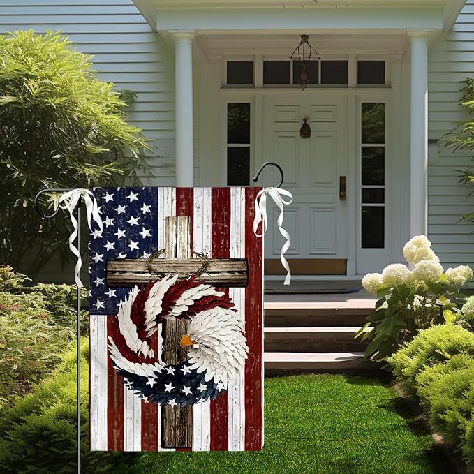 Patriotic Stars and Stripes Eagle Wreath Garden Flag 12x18 Inch Double Sided USA 4th of July Burlap Yard Flags Memorial Day Independence Day Yard Outdoor Decoration