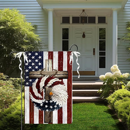 Patriotic Stars and Stripes Eagle Wreath Garden Flag 12x18 Inch Double Sided USA 4th of July Burlap Yard Flags Memorial Day Independence Day Yard Outdoor Decoration