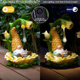 RM ROOMERS Gnome Fall Decor Garden Solar Gnomes Decoration for Yard Autumn Decor Resin Sunflower Gnome Statue with LED Lights for Patio Honey Drip Home Gifts for Women Housewarming