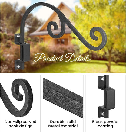 Swivel Plant Hangers Outdoor: 2 Pack 16 Inch Metal Hanging Plant Bracket Sturdy Wrought Iron Plant Hooks Indoor Wall Mount for Hanging Bird Feeders, Lanterns, Flower Baskets, Wind Chimes, Black