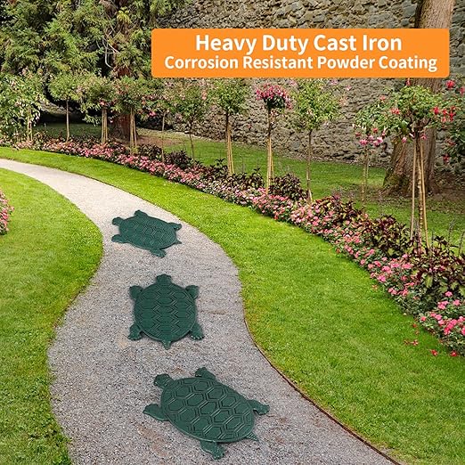 Tortoise Stepping Stone, Cast Iron Turtle Paver, Decorative Garden Flagstone for Lawn, Yard, Walkway, Flower Bed (Green)