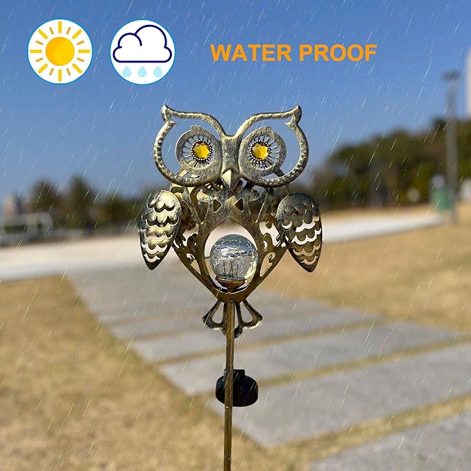 Owl Solar Garden Lights Outdoor, 40.55" Tall Iron Metal Yard Art, Weatherproof Pathway Stakes for Patio Lawn, Unique Owl Statue with Warm LED for Fence Plant Pot Decoration