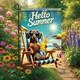 Summer Garden Flag 12x18 Inch Funny Dog Hello Summer Beach Chair Sunglasses Tropical Vacation Design Outdoor Yard Porch Lawn Patio for Seasonal Coastal Home Decor