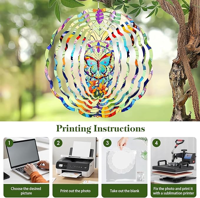 5 Pack Sublimation Wind Spinner Blanks, 10 Inch Double-sided Sublimation Metal Blank Bulk for Transfer DIY, Aluminum 3D Wind Spinner for Indoor Outdoor Porch Garden Yard Window Hanging Decor