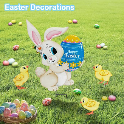 Easter Decorations Outdoor,4 Pack Metal Egg Bunny Yard Signs for Outside,Cute Easter Chick Decorations Garden Stakes for Lawn,Yard,Rabbit Gifts for Women
