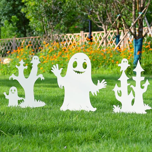 Halloween Decorations White Ghost,Metal Decorative Garden Stakes for Women/Men, Ghosts Silhouette Statues Decor for Yard Art,Patio,Backyard,Outdoor,Forests,Lawn Ornaments