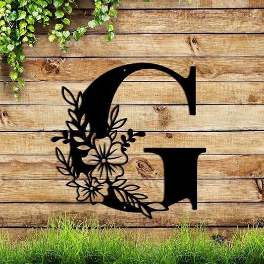 Metal Name Sign,Initial Welcome Letter Monogram Wall Decor,Wall Art Last Name Signs,Garden Door Decor for Outside,Wedding,House Warming Gift,12 inch in Height (Letter G)