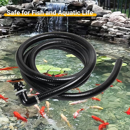 Pond Tubing ID 1” × 10ft Black Corrugated Flexible Reinforced Waterfall Pond Tube Sump Pump Hose, with 2 Stainless Steel Hose Clamps, for Garden Ponds, Waterfalls, Filter