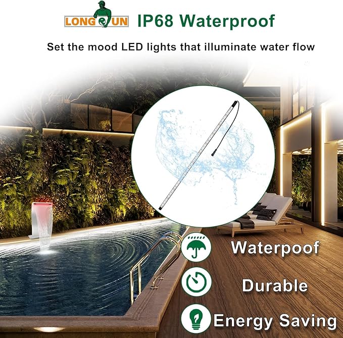 Longrun LED Fountain Light,Waterfall LED Light Strip,Remote and APP Control Waterproof Aluminum LED Lights for Pool Water fall Fountain,Pond Waterfall Spillway Landscape Lighting Decoration(22.36Inch)