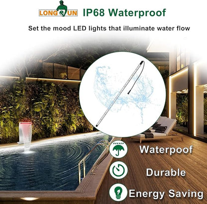 Longrun LED Fountain Light,Waterfall LED Light Strip,Remote and APP Control Waterproof Aluminum LED Lights for Pool Water fall Fountain,Pond Waterfall Spillway Landscape Lighting Decoration(22.36Inch)