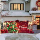 IVN Christmas Garage Door Cover Decoration 13x6ft Decorated Green Tree with Ornaments Red Holiday Merry Christmas Garage Door Banner Home Garage Door Front Yard Decor for Xmas Eve Holiday Outdoor