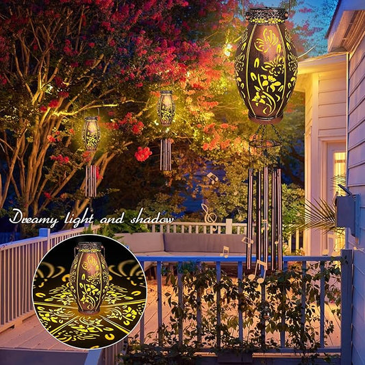 Wind Chimes for Outside 37" Butterfly Solar Wind Chimes Outdoor Gifts for Mom, Hanging Solar Lanterns Lights Wind Chime for Garden Patio Yard, Christmas WindChimes Outdoors Gifts for Women Grandma