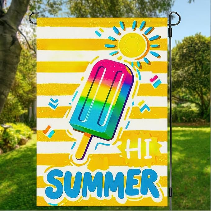 BlissYard Summer Garden Flags 12x18 Double Sided Summer Banner Beach Gardens Flag Bright Popsicle Sun Design Holiday Outside Decorations Yard Flags for Seasonal Decoration in Yard and Garden