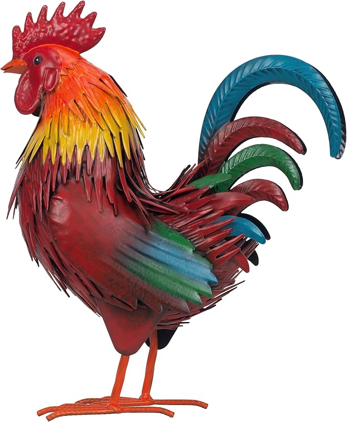 Ratuor Rooster Garden Statue Sculpture Metal Chicken Yard Decor Outdoor Figurines Patio Backyard Decoration (red)