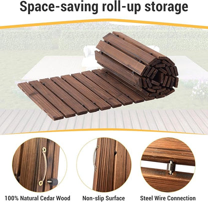 8FT Straight Wooden Garden Pathway Walkway Outdoor Roll Out Decorative Garden Non-Slip Patio Path Decorative Boardwalk Outdoor Road Floor for Backyard Beach Wedding Party