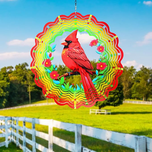 Metal Wind Spinners Outdoor Cardinal Hanging Wind Spinner Gifts for Women Men,12 inch 3D Stainless Steel Wind Catchers Kinetic Sculpture for Garden Decor,Outside,Yard,Patio,Backyard,Porch Decoration