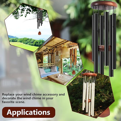 Wind Chime Replacement Parts, 28 PCS Windchime Repair Kit Including Round Top, Clapper, Wind Catcher, 19.6FT Nylon Cord, DIY Wind Chime Supplies (Dark Brown)